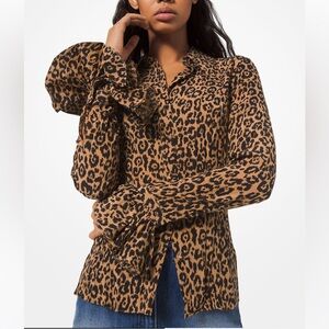 Michael Kors Collection Leopard Crushed Crepe De Chine Blouse NWT Size 2